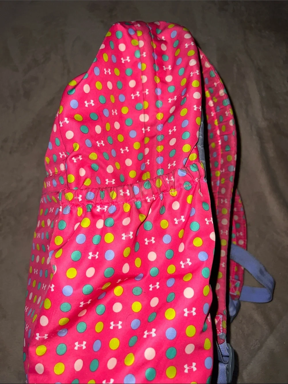 Under Armour Pink Polka Dot Backpack with Multicolor Dots